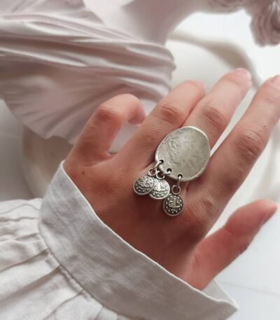 Vintage Nickel Silver Coin Charm Ring – Free Size