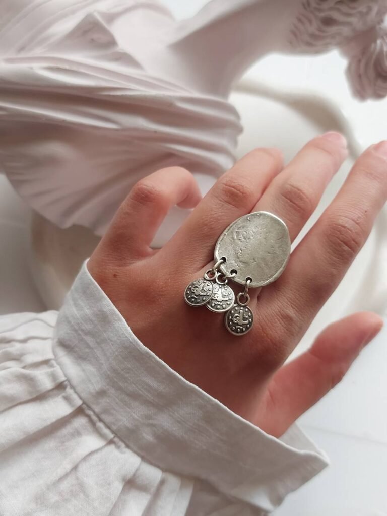 Vintage Nickel Silver Coin Charm Ring – Free Size