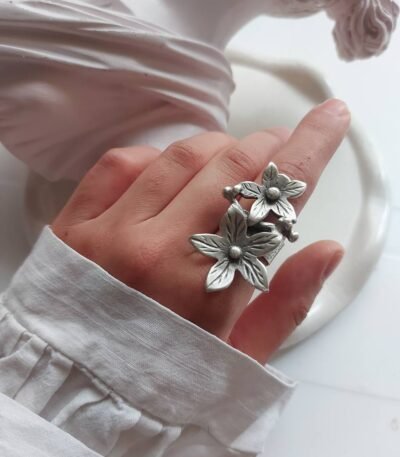 Nickel Silver Handmade Floral Ring – Free Size