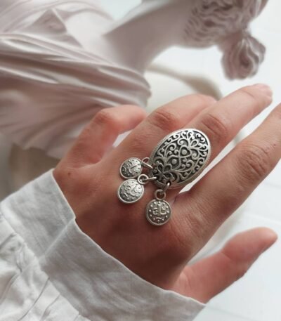 Vintage Nickel Silver Ring with Coin Pendants