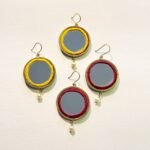 Handmade Brass Mirror Earrings with Balochi Embroidery & Decorative Pearls - Image 2