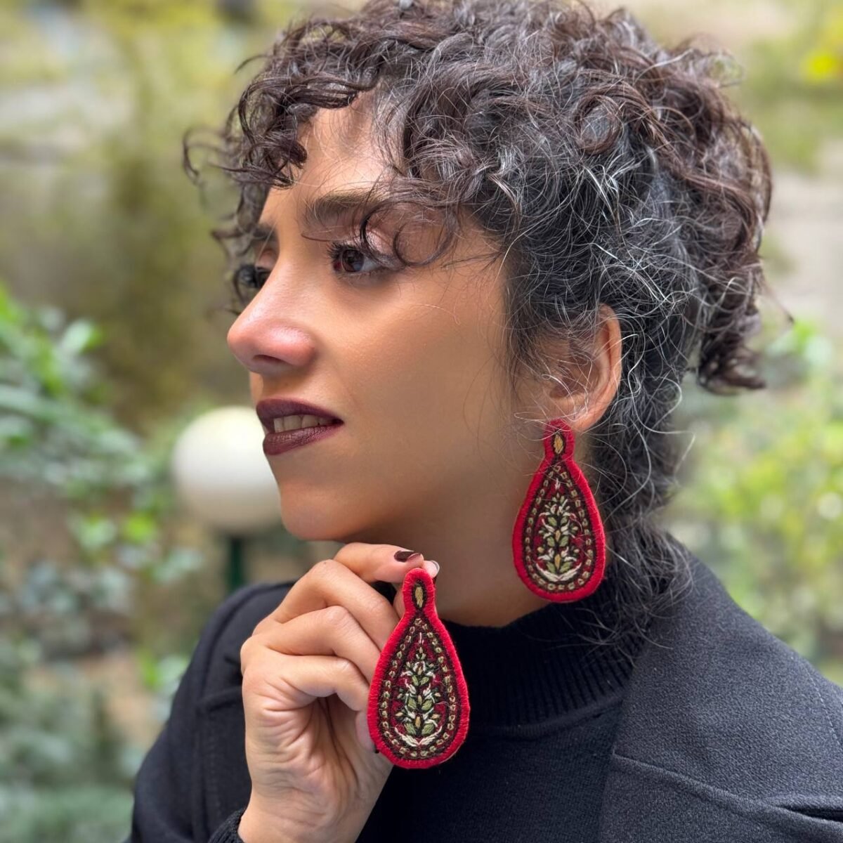 Lightweight Handmade Earrings with Pateh Embroidery and Brass Design - Image 15