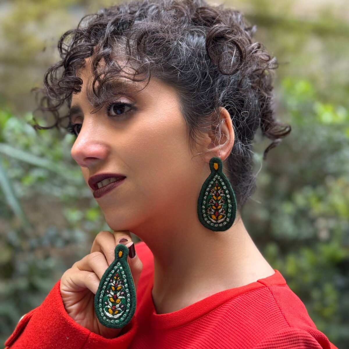 Lightweight Handmade Earrings with Pateh Embroidery and Brass Design - Image 11