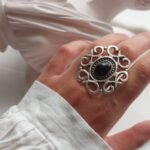 Handmade Ornate Nickel Silver Ring with Resin – Free Size