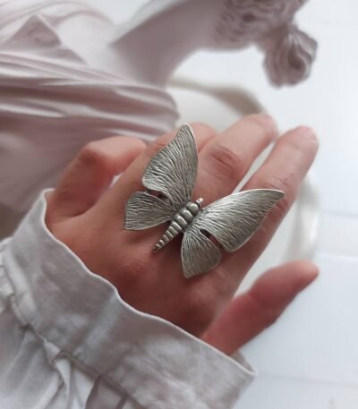 Large Handmade Butterfly Ring – Nickel Silver