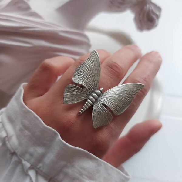 Large Handmade Butterfly Ring – Nickel Silver