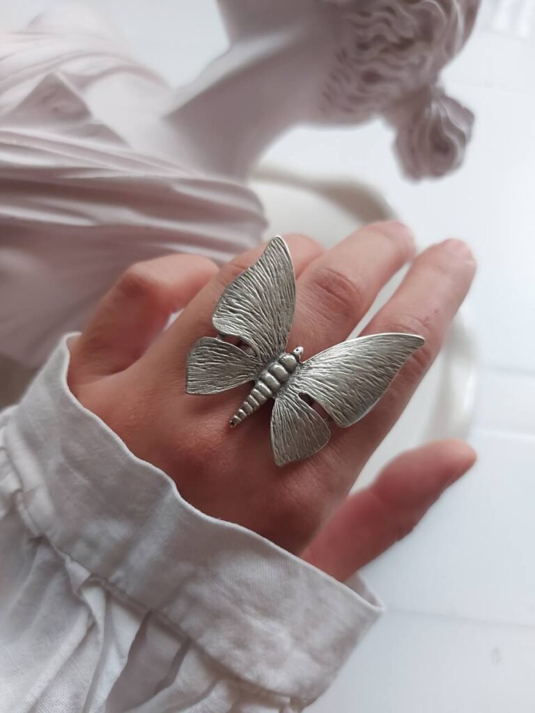 Large Handmade Butterfly Ring – Nickel Silver