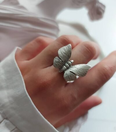 Medium Butterfly Nickel Silver Ring – Free Size