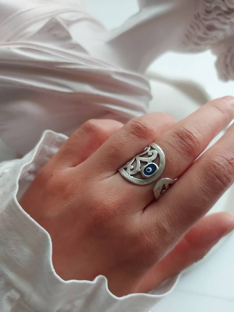 Nickel Silver Evil Eye Ring with Resin – Free Size
