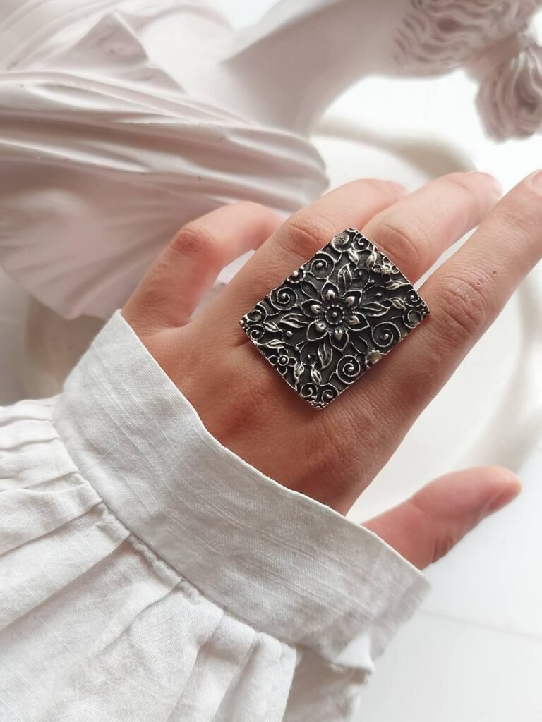 Elegant Nickel Silver Statement Ring – Free Size