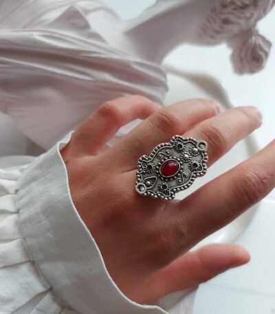 Vintage-Inspired Nickel Silver Ring with Resin – Free Size