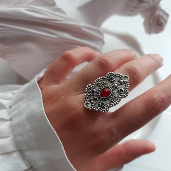 Vintage-Inspired Nickel Silver Ring with Resin – Free Size