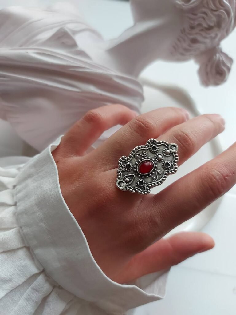 Vintage-Inspired Nickel Silver Ring with Resin – Free Size
