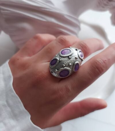Elegant Nickel Silver Ring with Resin – Free Size