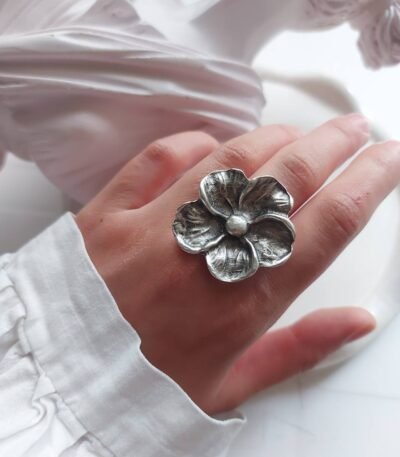 Floral Nickel Silver Ring – Free Size