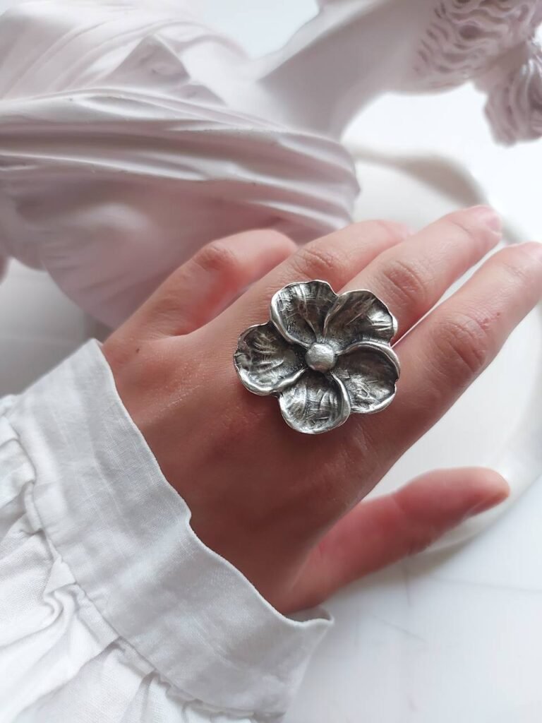 Floral Nickel Silver Ring – Free Size