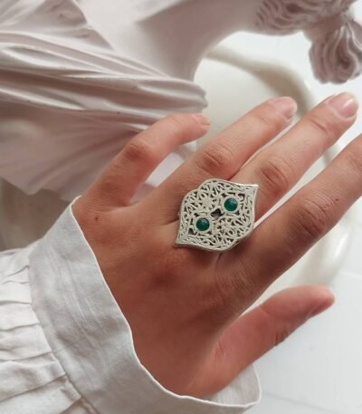 Nickel Silver Filigree Ring with Resin Inlays