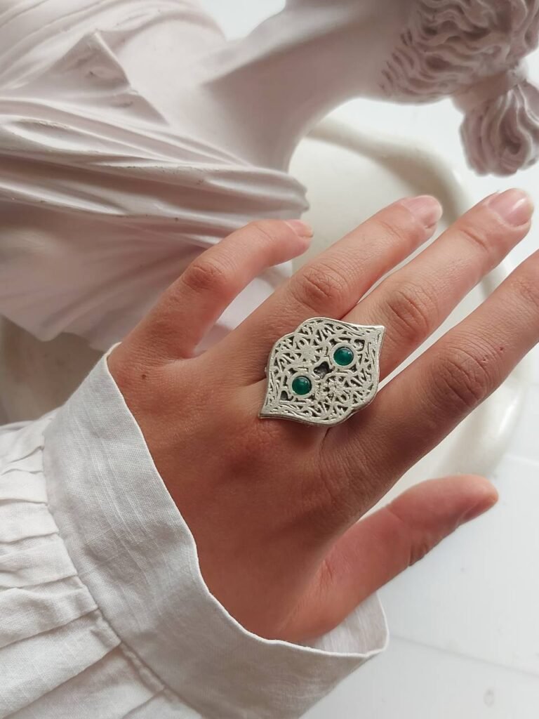Nickel Silver Filigree Ring with Resin Inlays