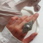 Diamond-Shaped Nickel Silver Ring with Resin – Free Size