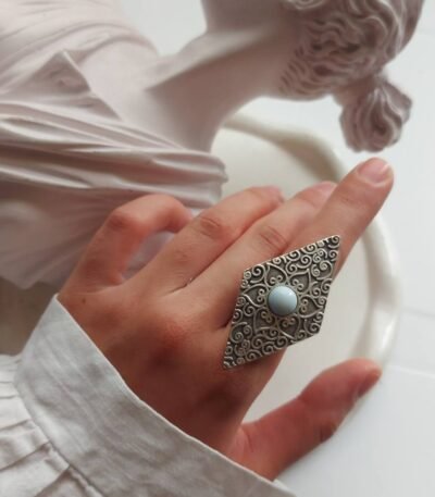 Diamond-Shaped Nickel Silver Ring with Resin – Free Size