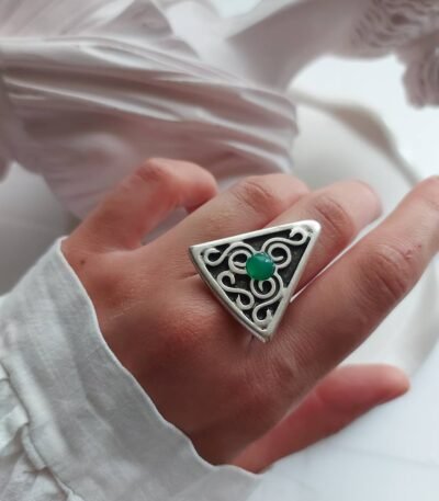 Triangle Pattern Nickel Silver Ring with Resin – Free Size