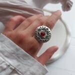 Round Engraved Nickel Silver Ring with Resin – Free Size
