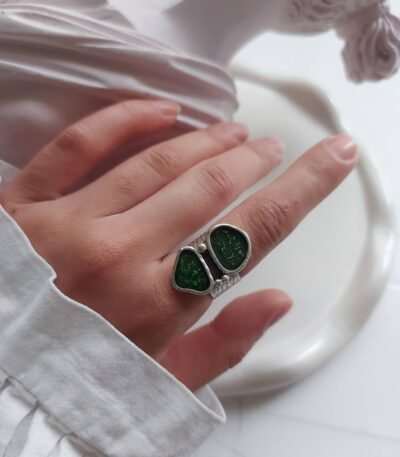 Handmade Nickel Silver Ring with Resin – Free Size