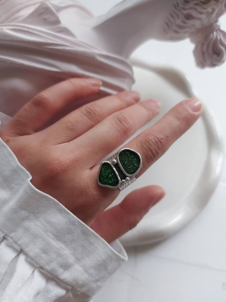 Handmade Nickel Silver Ring with Resin – Free Size