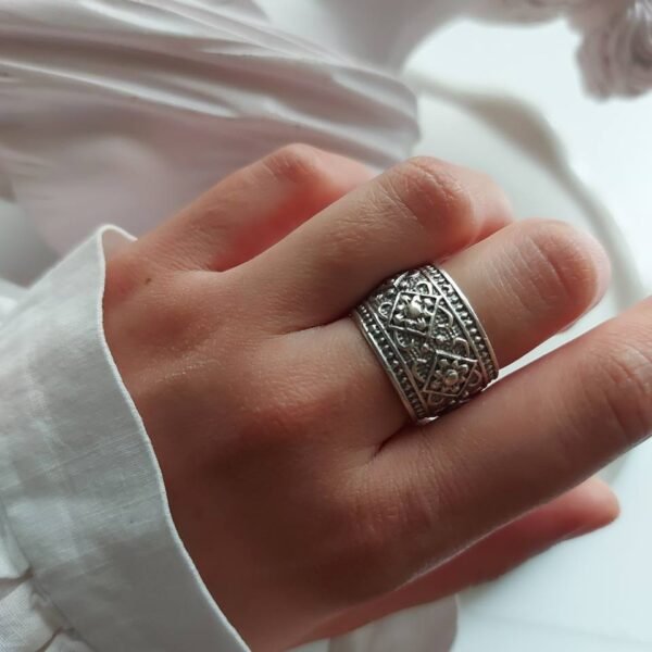 Vintage Engraved Nickel Silver Ring – Free Size