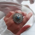 Round Nickel Silver Ring with Crystal – Free Size