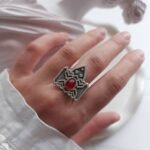Vintage Nickel Silver Ring with Red Resin – Free Size