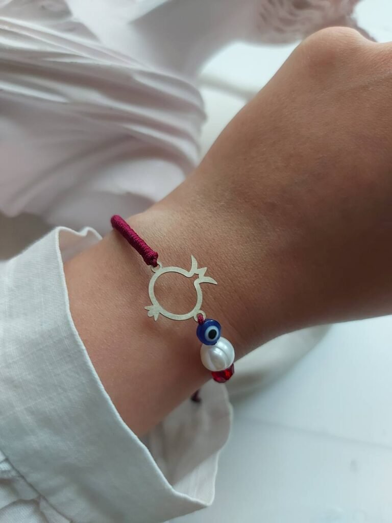 Silver Pomegranate Bracelet – Evil Eye & Pearl