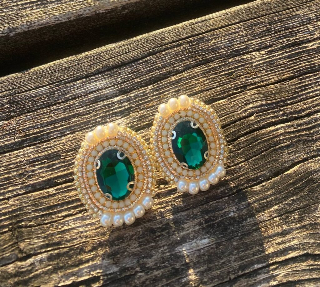 Zomorrod Handmade Earrings (Stone embroidery with high Quality Stones)