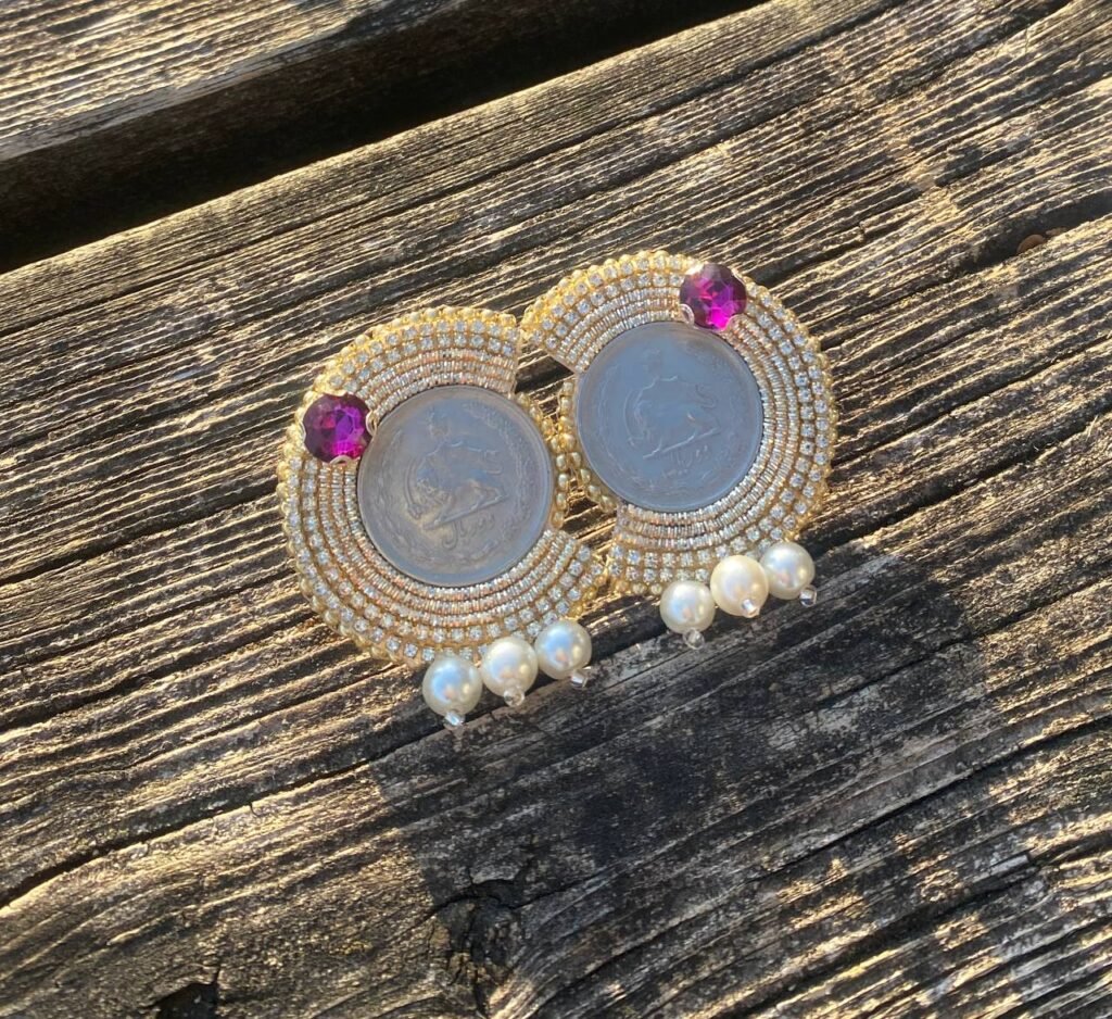 Khorshid Handmade Earrings (Pahlavi Coin with high Quality Stones)
