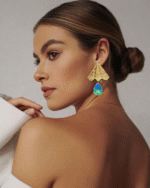 Forough handmade Papier-Mache earrings with cyan stone - Image 2