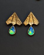 Forough handmade Papier-Mache earrings with cyan stone - Image 3