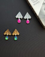 Forough handmade Papier-Mache earrings with cyan stone - Image 4