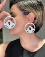 Pardisak Papier-Mache earrings with green stone - Image 4