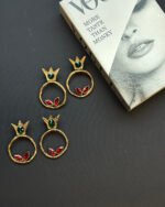 Yalda handmade earrings Papier-Mache with red & green stone - Image 2