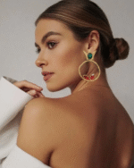 Yalda handmade earrings Papier-Mache with red & green stone - Image 3