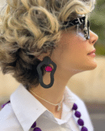 Havva handmade earrings Papier-Mache with fuchsia stone - Image 4