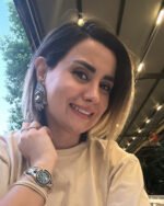 Taranom handmade earrings Papier-Mache with beige stone - Image 3