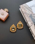 Taranom handmade earrings Papier-Mache with beige stone - Image 4