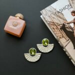 Shah_zad handmade earrings Papier-Mache with green stone