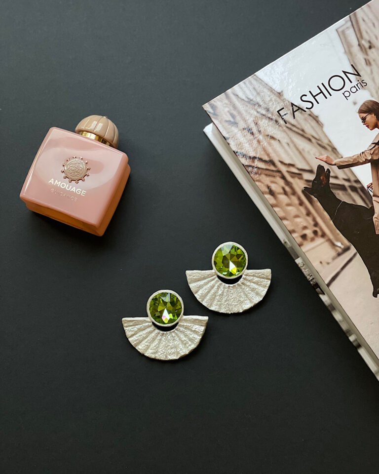 Shah_zad handmade earrings Papier-Mache with green stone