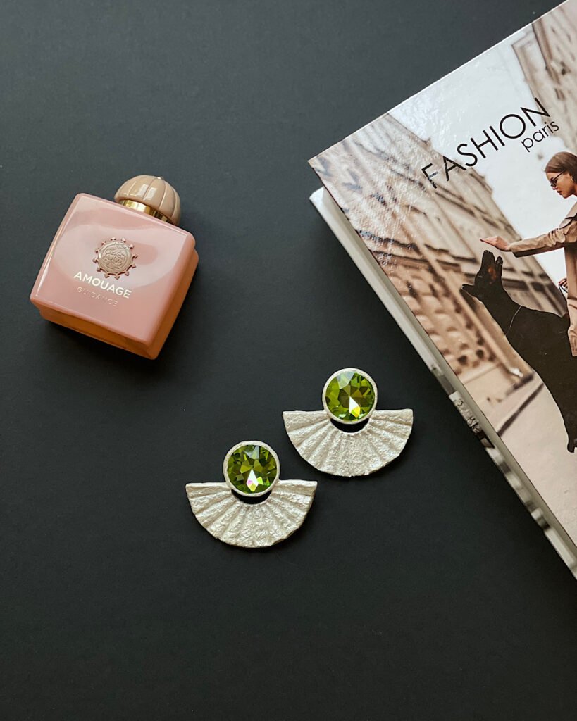 Shah_zad handmade earrings Papier-Mache with green stone
