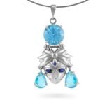 Golchehreh Gold Plated Silver Pendant with Topaz and Sapphire gemstones - Image 2
