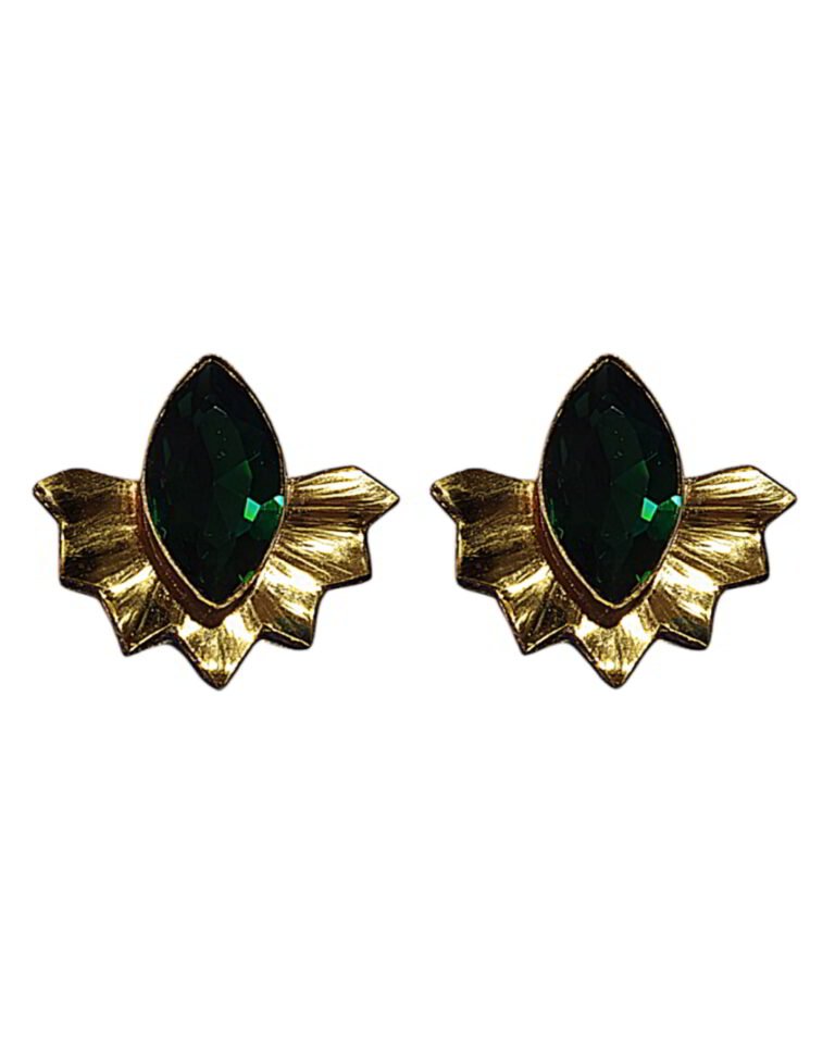 Helios – Handmade Paper Mache Earrings With Green Stone – Light Weight