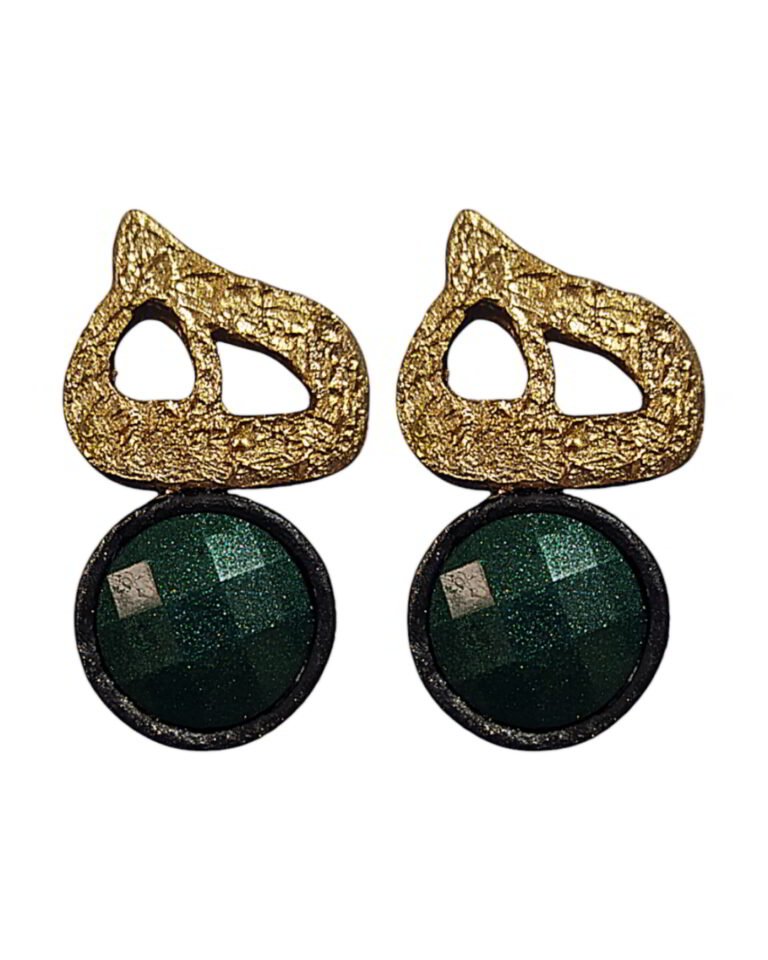 Hich – Handmade Paper Mache Earrings With Green Resin Stone – Light Weight