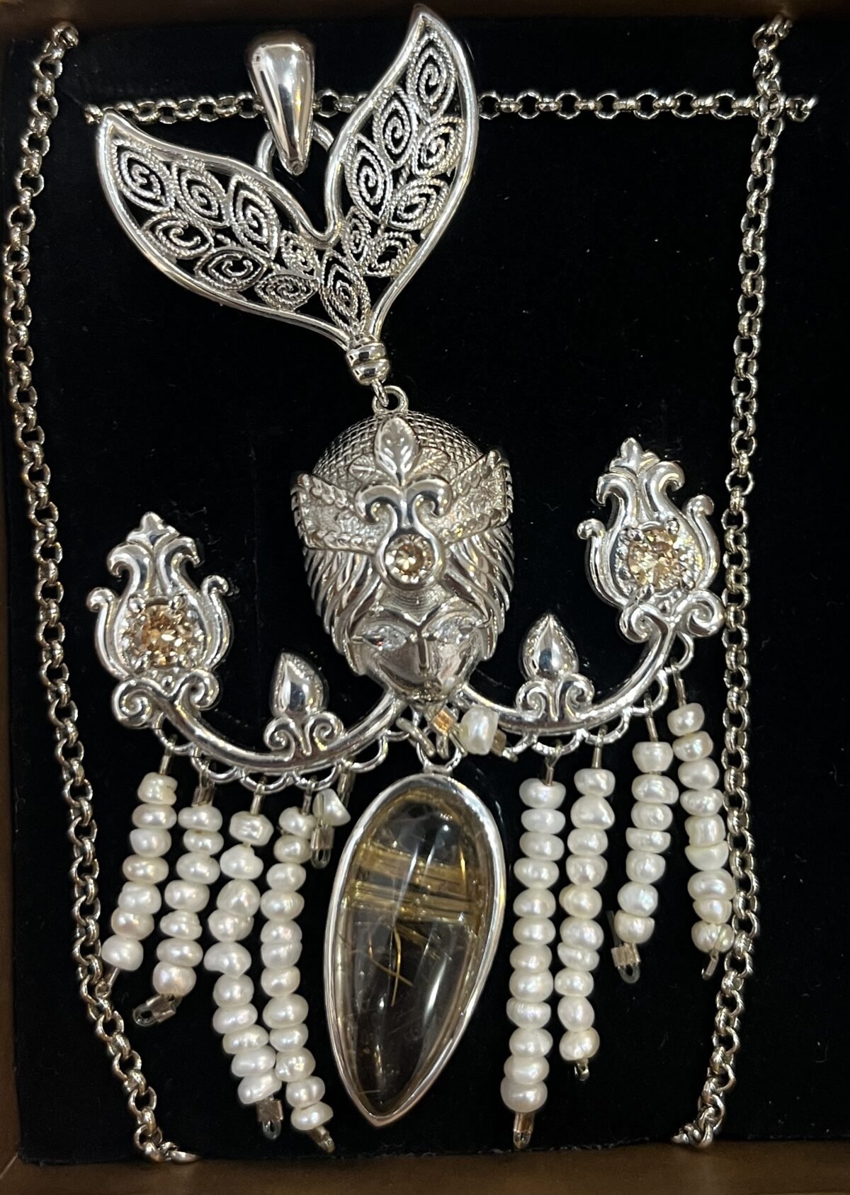 Parishid Gold Plated Silver Pendant with Pearl and Rutile and Synthetic gemstones. - Image 2